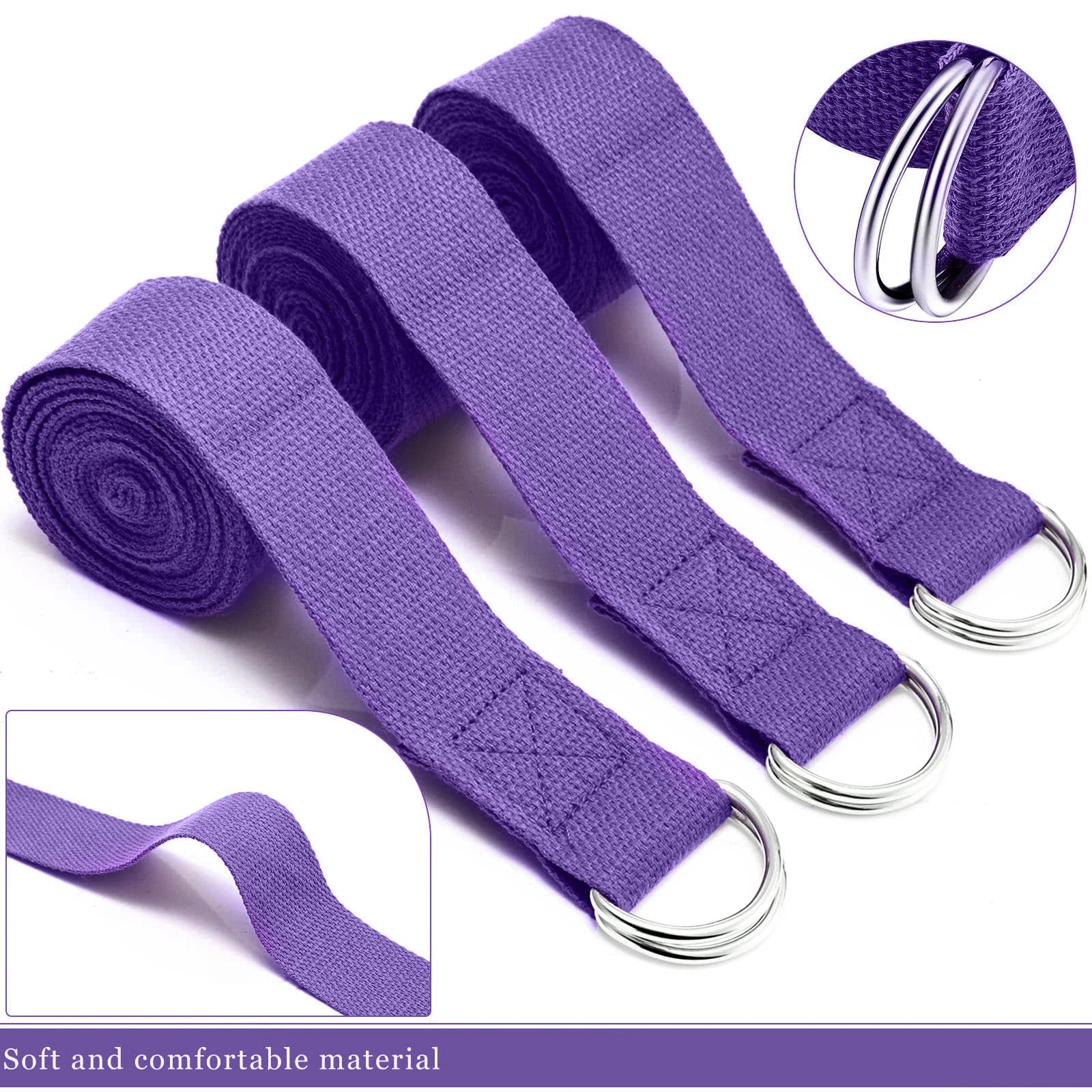 183*3.8cm Yoga Strap Cotton Exercise Yoga Belt Adjustable Woven Stretch D-Ring Buckle Fitness Stretching Bands Pilates Rope