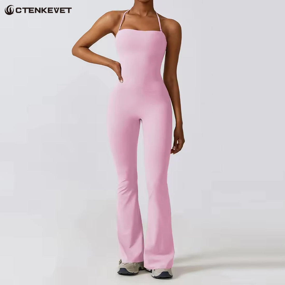 New Summer Women Sleeveless Yoga Jumpsuit Female Gym Flared Overalls Neck-hanging Backless Sportswear Sport Outfit For Woman
