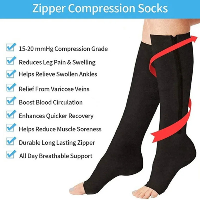 Medical Sports Compression Zipper Socks Vein Stretch Socks Women Men High Elasticity Pressure Long Cycling Socks Leg Support