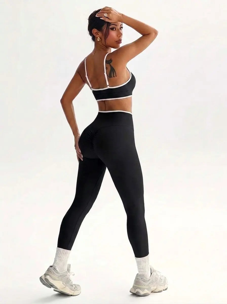 Contrast Trim Yoga Leggings Set