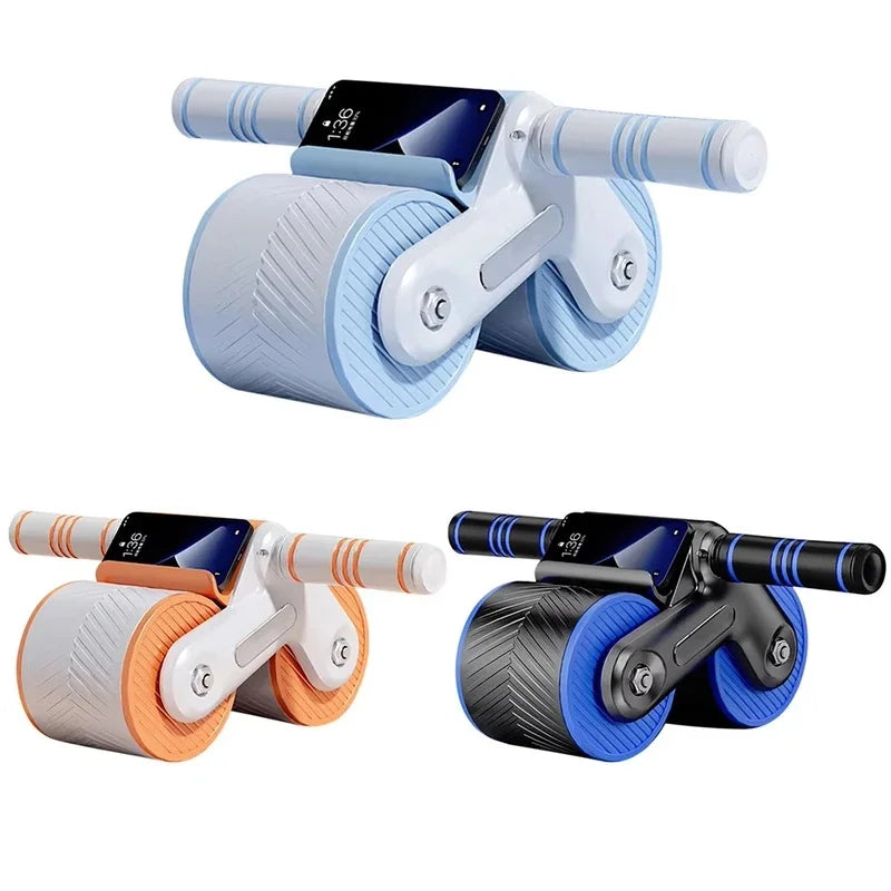 Auto Rebound Double Wheel Ab Roller with Phone Holder, Non-Slip Core Workout Equipment for Fitness Beginners