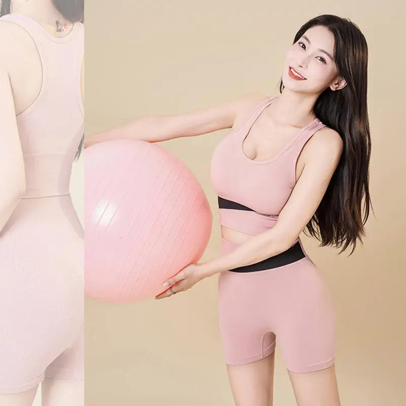 Yoga Suit Set Peach Color Fast Drying High Waist And Hip Lifting Fitness Set Running Shock-absorbing Exercise Set For Women