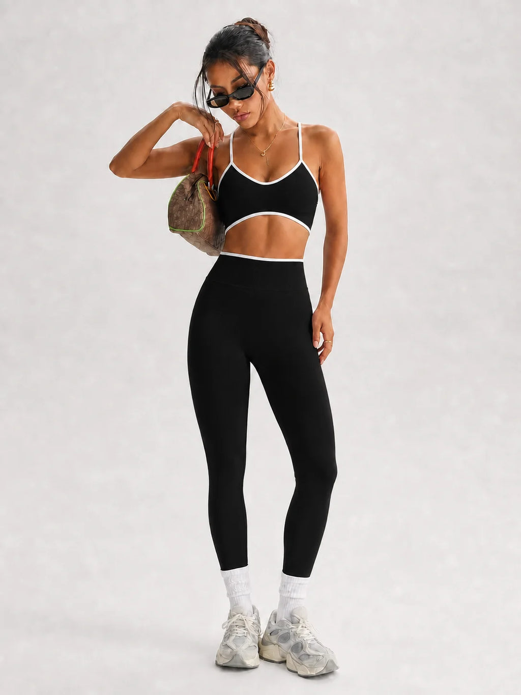 Contrast Trim Yoga Leggings Set