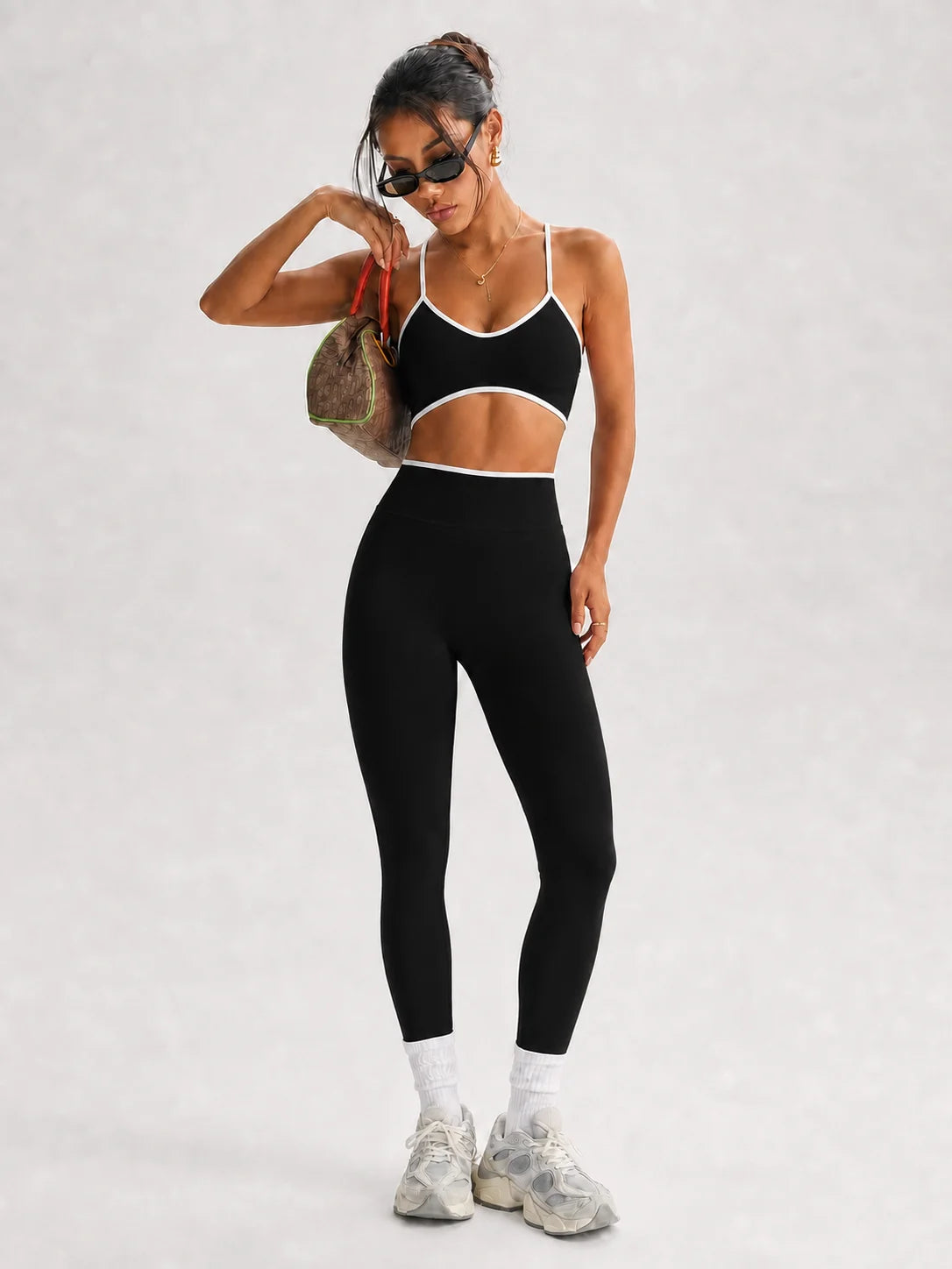 Contrast Trim Yoga Leggings Set