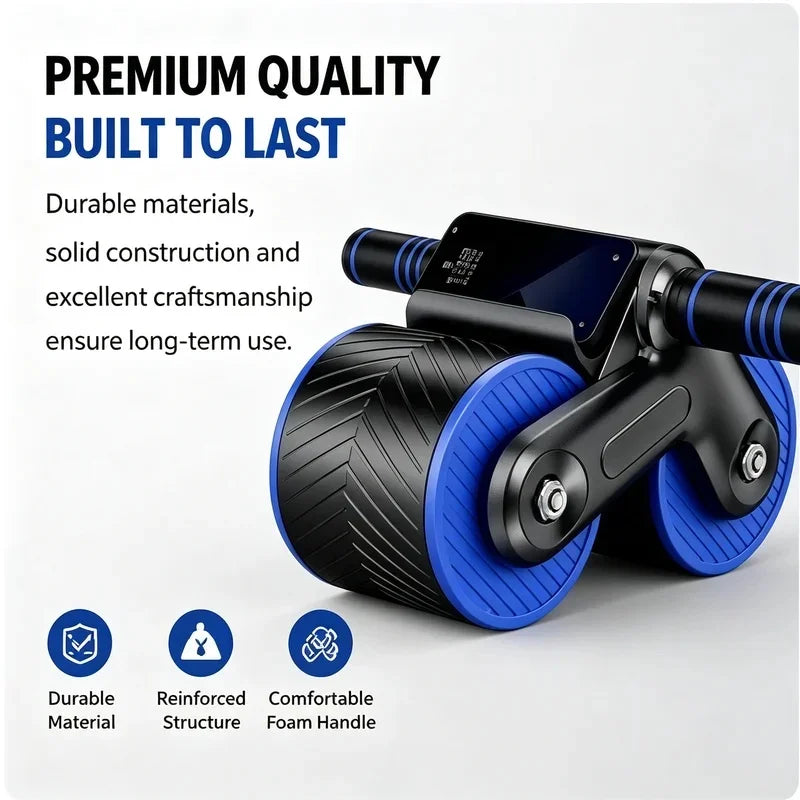 Auto Rebound Double Wheel Ab Roller with Phone Holder, Non-Slip Core Workout Equipment for Fitness Beginners