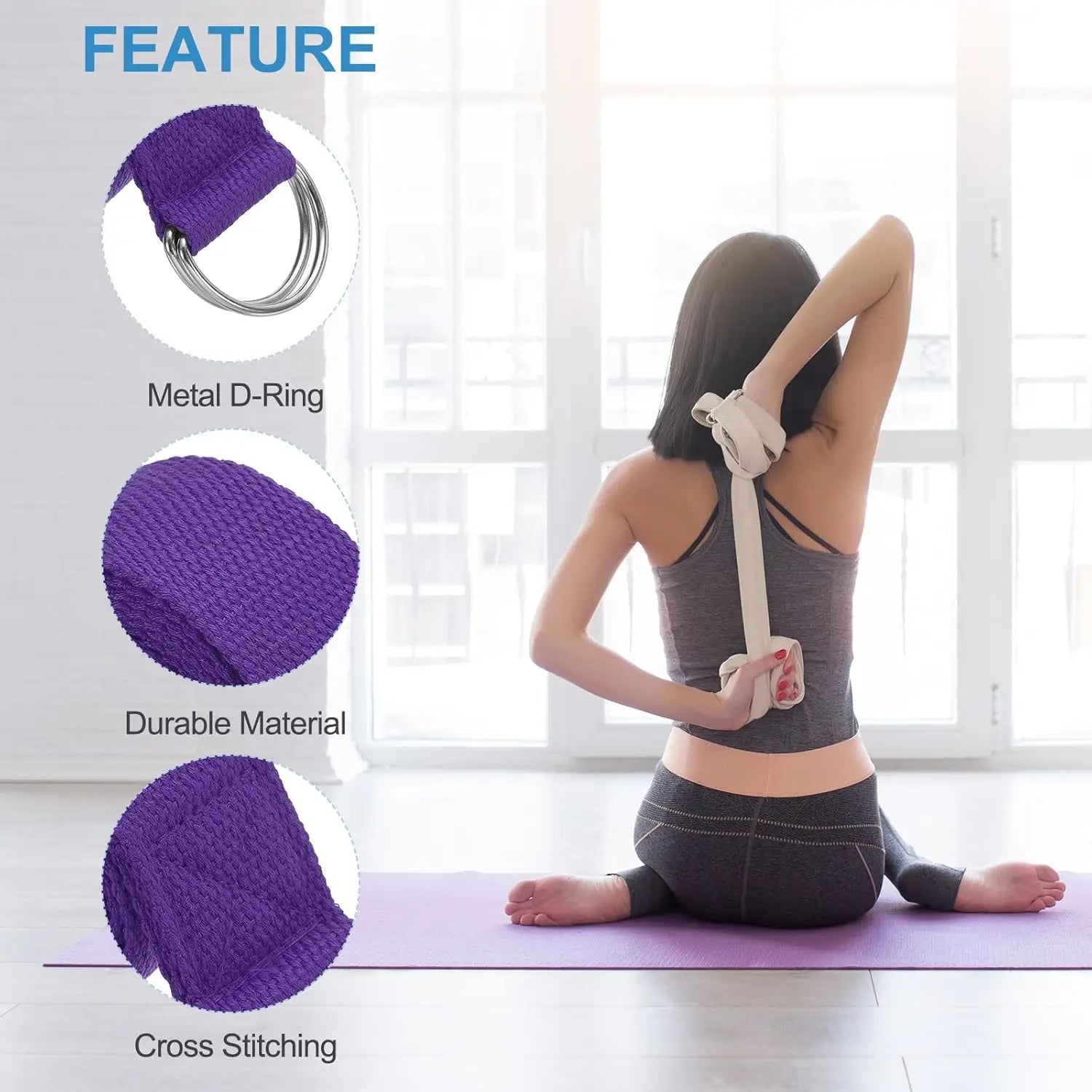 183*3.8cm Yoga Strap Cotton Exercise Yoga Belt Adjustable Woven Stretch D-Ring Buckle Fitness Stretching Bands Pilates Rope