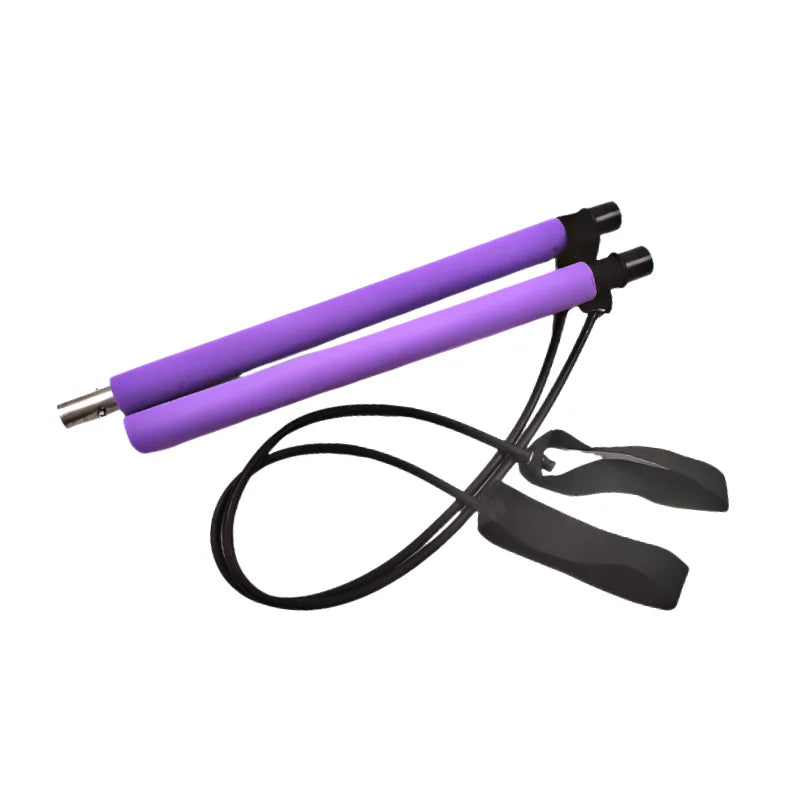 Pilates Stick - Adjustable Fitness Bar for Home Workout, Yoga, Stretching & Toning - Portable Exercise Rod with Elastic Bands