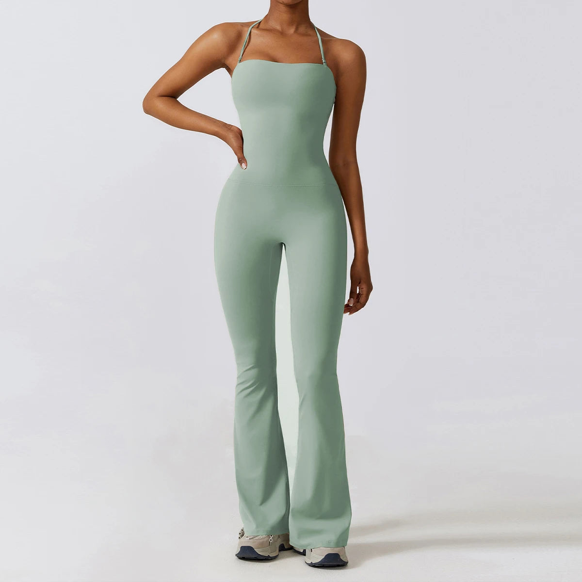 New Summer Women Sleeveless Yoga Jumpsuit Female Gym Flared Overalls Neck-hanging Backless Sportswear Sport Outfit For Woman