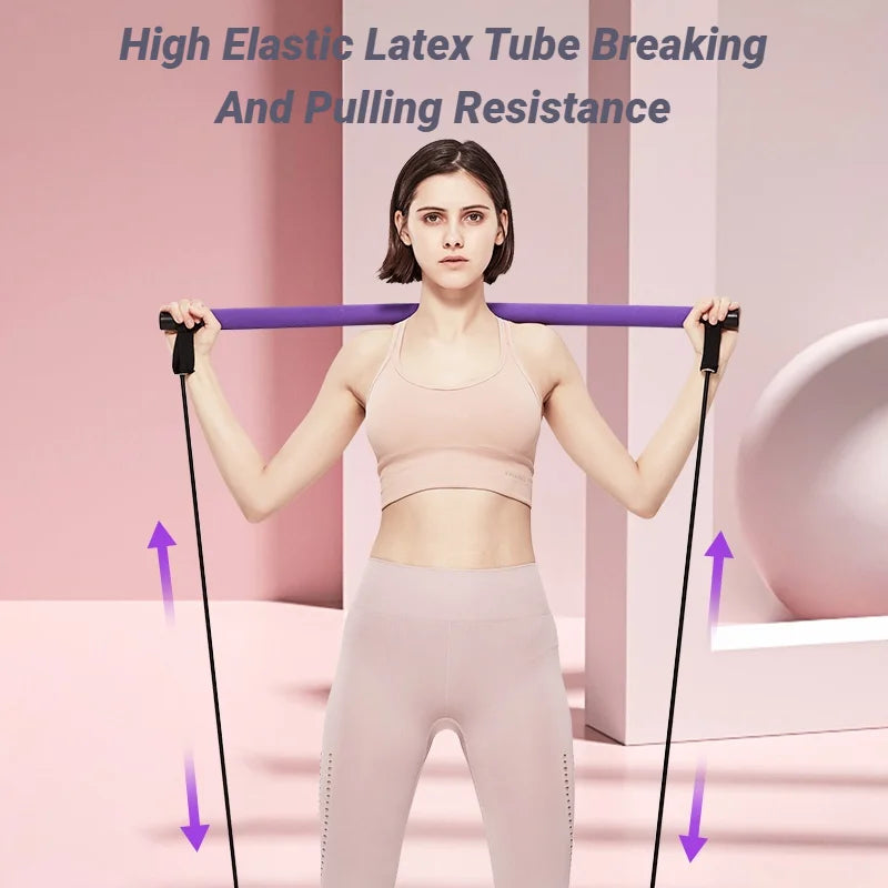 Pilates Stick - Adjustable Fitness Bar for Home Workout, Yoga, Stretching & Toning - Portable Exercise Rod with Elastic Bands