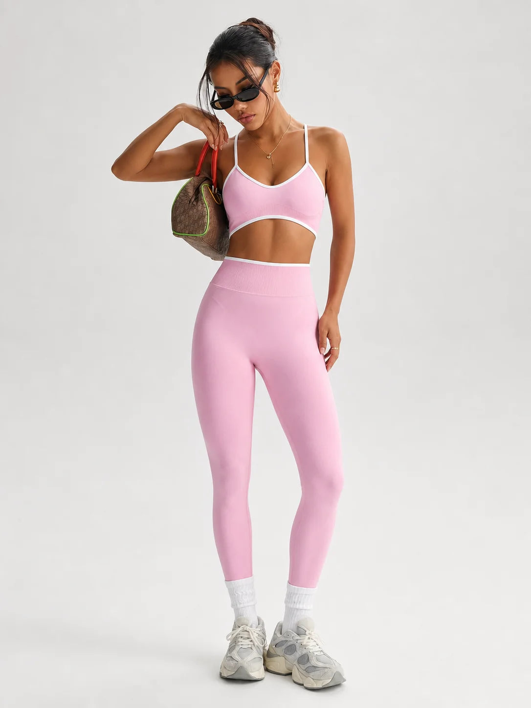 Contrast Trim Yoga Leggings Set
