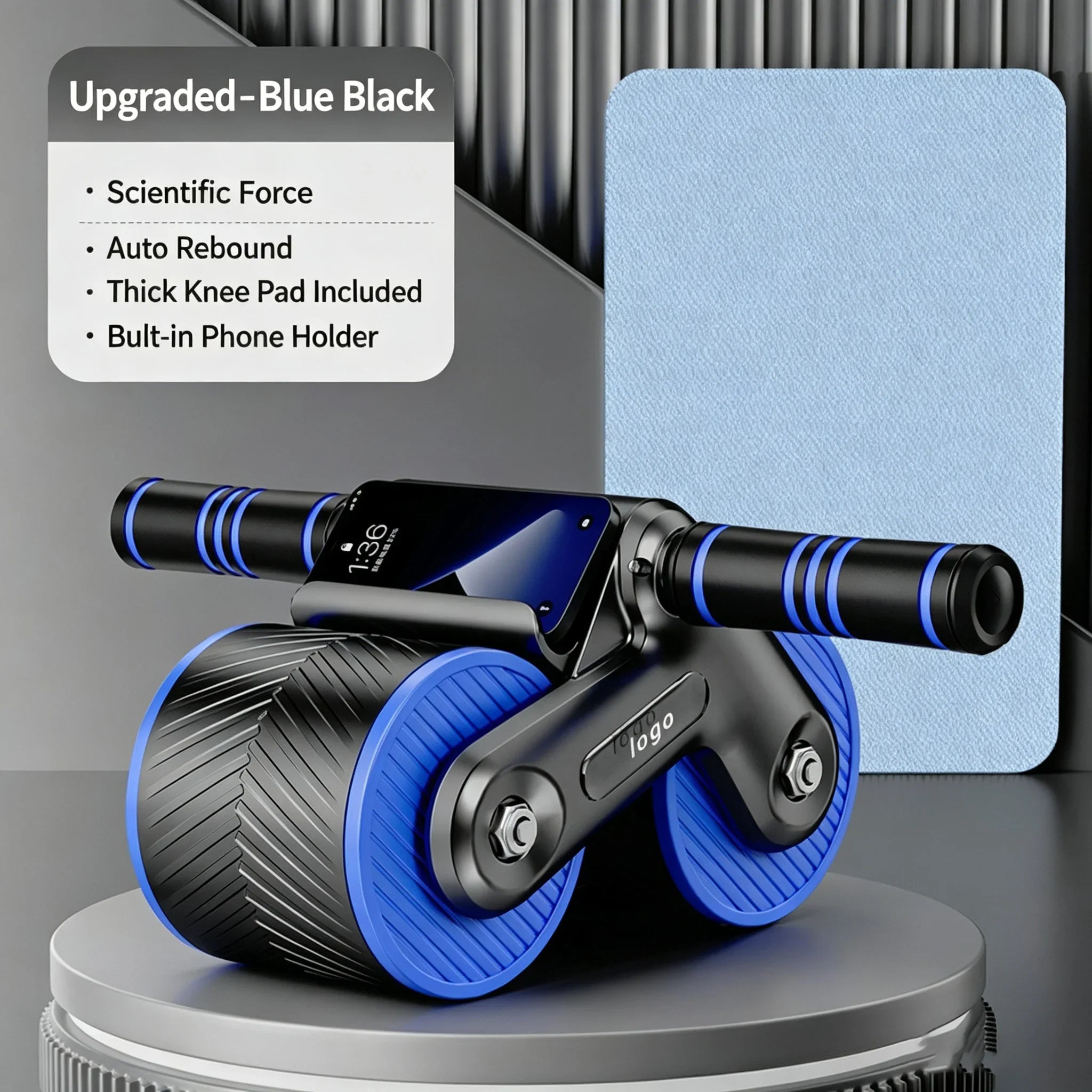 Auto Rebound Double Wheel Ab Roller with Phone Holder, Non-Slip Core Workout Equipment for Fitness Beginners