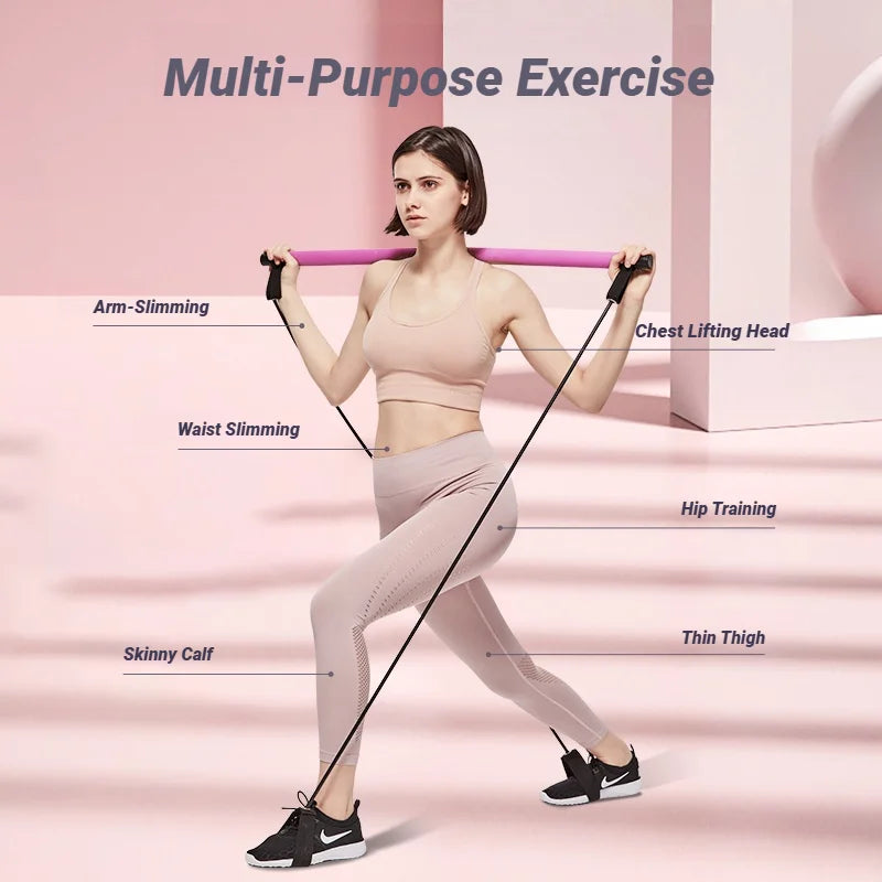 Pilates Stick - Adjustable Fitness Bar for Home Workout, Yoga, Stretching & Toning - Portable Exercise Rod with Elastic Bands