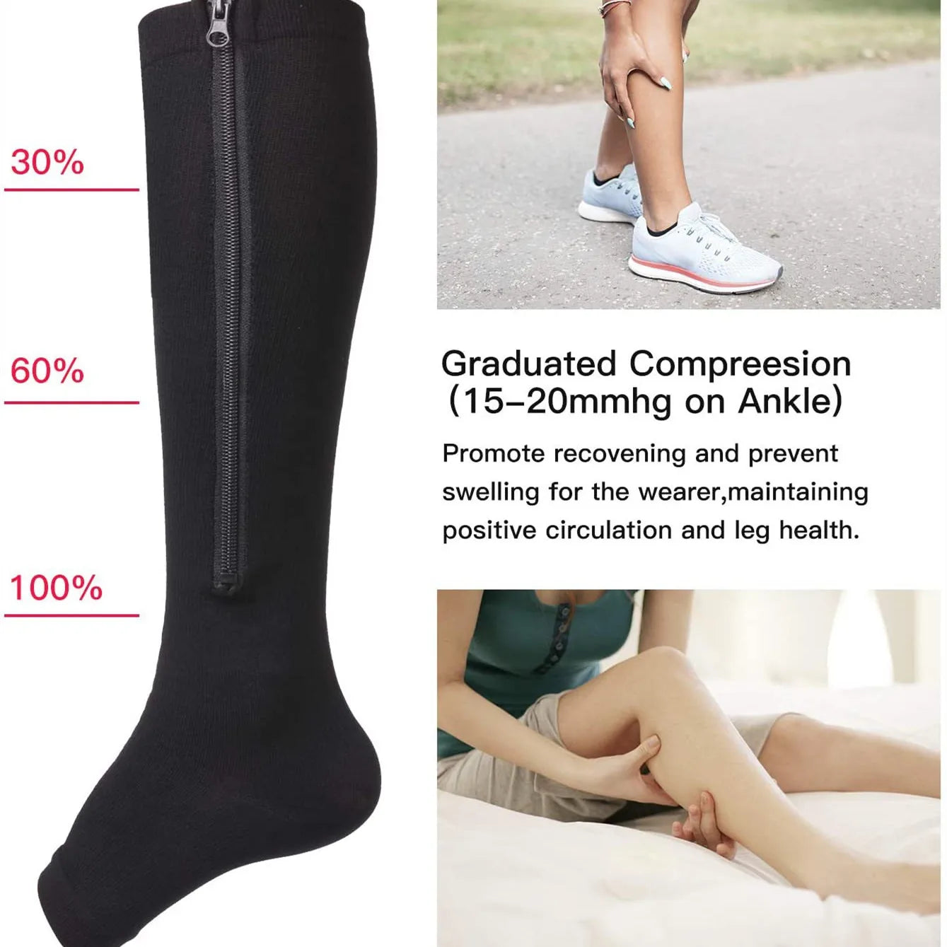 Medical Sports Compression Zipper Socks Vein Stretch Socks Women Men High Elasticity Pressure Long Cycling Socks Leg Support
