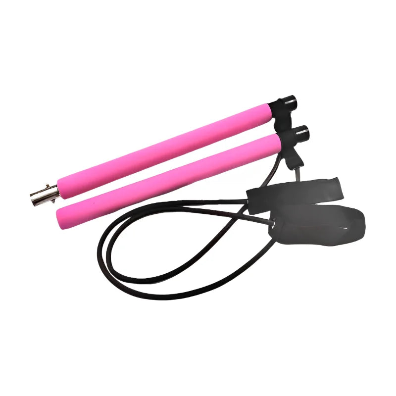 Pilates Stick - Adjustable Fitness Bar for Home Workout, Yoga, Stretching & Toning - Portable Exercise Rod with Elastic Bands