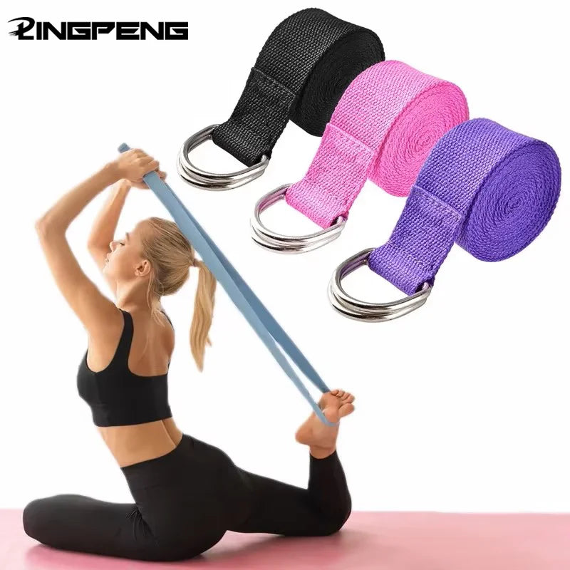 183*3.8cm Yoga Strap Cotton Exercise Yoga Belt Adjustable Woven Stretch D-Ring Buckle Fitness Stretching Bands Pilates Rope