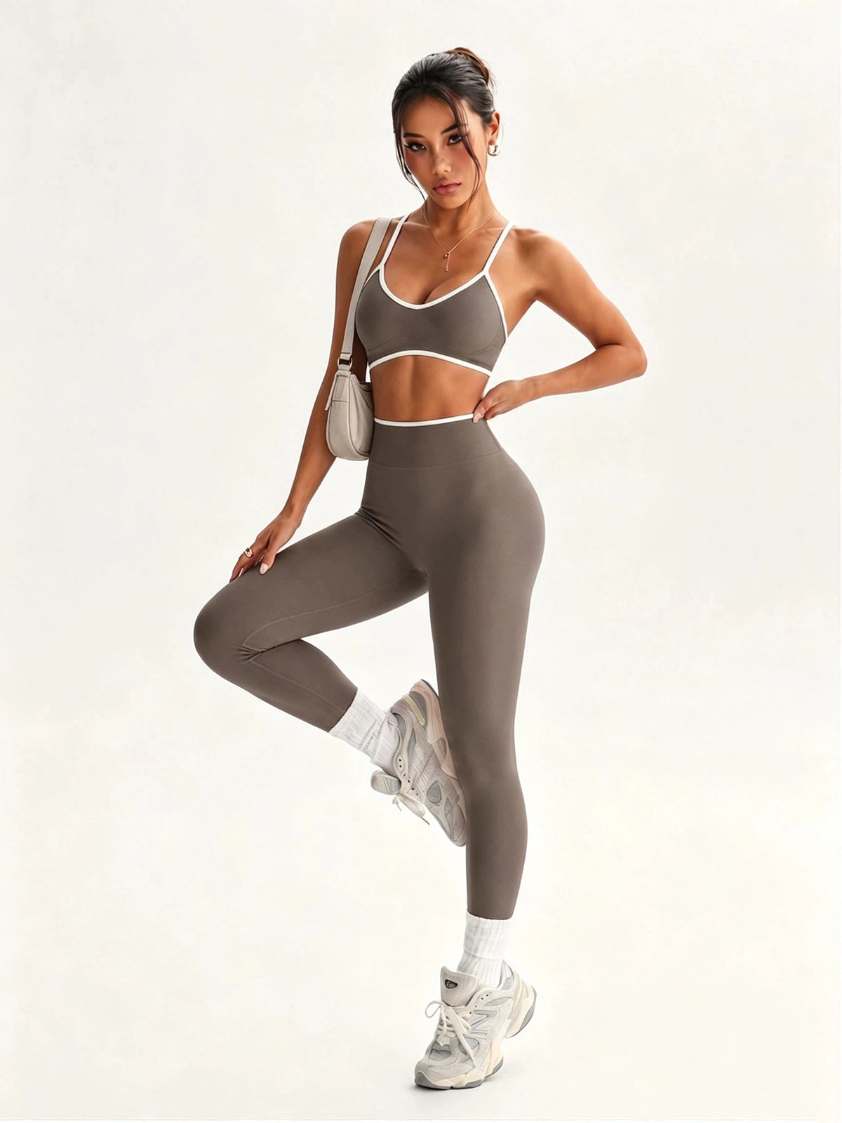 Contrast Trim Yoga Leggings Set