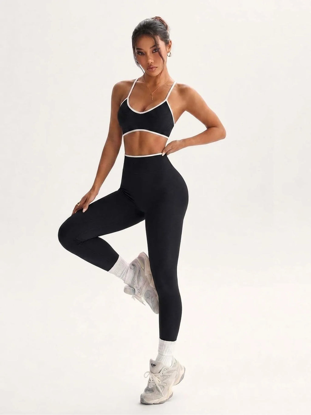 Contrast Trim Yoga Leggings Set
